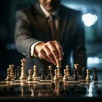 Businessman control chess game concept for ideas business strategy management, development new strategy plan, leader and teamwork, planning for competition, AI Generative photo