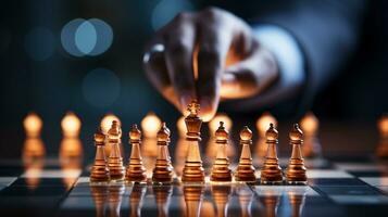 Businessman control chess game concept for ideas business strategy management, development new strategy plan, leader and teamwork, planning for competition, AI Generative photo