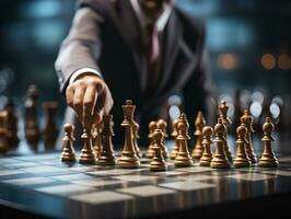 Businessman control chess game concept for ideas business strategy management, development new strategy plan, leader and teamwork, planning for competition, AI Generative photo