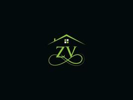 real inmuebles zv logo vector, inicial zv vz lujo edificio logo letra vector