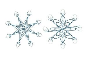 Set of 2 patterned unusual variation of snowflake. Design element for Christmas or New Year greeting vector