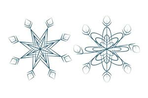 Set of 2 patterned unusual variation of snowflake. Design element for Christmas or New Year greeting vector