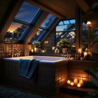 Interior Design of Elegant Bathroom, Luxury bathtub, Romantic Atmosphere, AI Generative photo