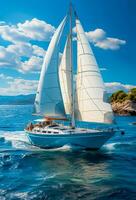 Modern yacht sailing on the sea, sailing yacht - AI generated image photo