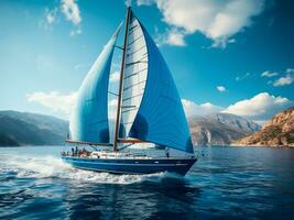 Modern yacht sailing on the sea, sailing yacht - AI generated image photo