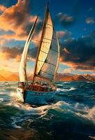 Modern yacht sailing on the sea, sailing yacht - AI generated image photo