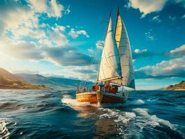 Modern yacht sailing on the sea, sailing yacht - AI generated image photo