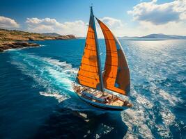 Modern yacht sailing on the sea, sailing yacht - AI generated image photo