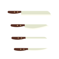 Set of kitchen knives clipart illustration. Knife with flat design plastic handle. png