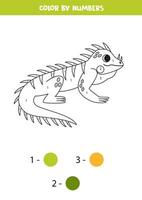 Color cartoon iguana by numbers. Worksheet for kids. vector