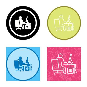 icono de vector de trabajador de computadora