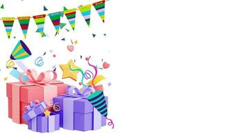 Party Geschenk Box Flagge Konfetti glücklich Geburtstag Hintergrund Kopieren Raum Animation Vorlage video