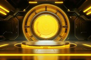 Yellow futuristic technology style template background, AI Generative photo