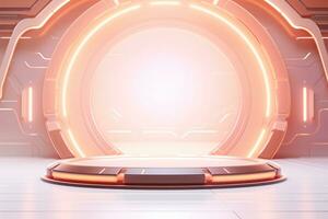 Peach futuristic technology style template background, AI Generative photo