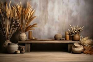 Tabletop Decor in Boho Aesthetic, Ideal for Product Display, ai generated photo