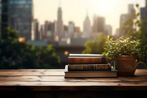 Empty Table with Literary Decor, Bookish Product Showcase, ai generated photo
