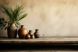 Interior Boho Style, Ideal Background for Product Display, ai generated photo