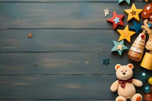 Celebration Card Background with copy space Featuring cute Bear and stars elements, ai generated photo