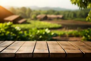 Rural Farmstead Decor on Empty Table Background, ai generated photo