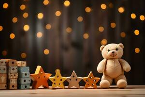 Cute Bear and Balloon Stars for Party Invites background, ai generated photo