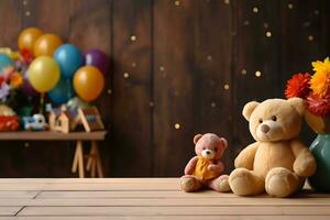 Bear and Balloon Stars for Party Themes Background, ai generated photo