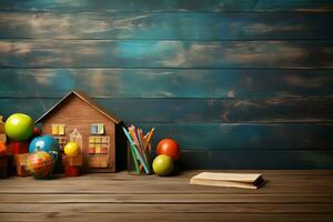 aprendizaje y educación decoración en vacío mesa, ai generado foto