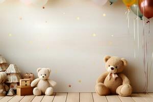 Card Background with cute bear decoration and copy space, ai generated photo