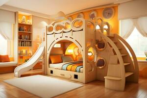 niños habitación inspiración, único decoración y muebles, ai generado foto