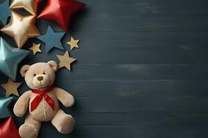 Bear and Star Balloons on Greeting Card Background, ai generated photo