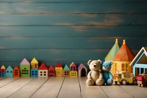 Cute Bear and Toys element, Invitation Background, ai generated photo