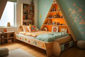 decoración ideas para un único niños espacio interior, ai generado foto