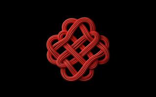 Chinese symmetrical ornament, a red knot isolated on black background. AI Generative photo