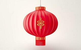 Happy Chinese New Year poster. Big Chinese traditional red lantern isolated on white background. Asian origami paper decoration. AI Generative photo