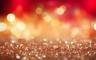 Abstract golden glitter christmas background with bokeh effect. AI Generative photo