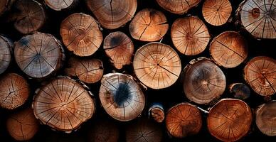 Panoramic background, wood firewood texture - AI generated image photo