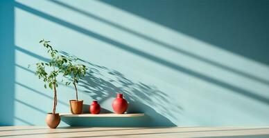 Light pastel studio background for product presentation. Empty room with window shadows - AI generated image photo