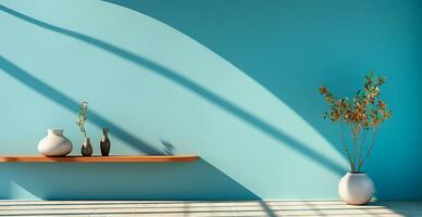 Light pastel studio background for product presentation. Empty room with window shadows - AI generated image photo