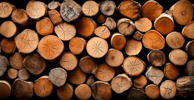 Panoramic background, wood firewood texture - AI generated image photo