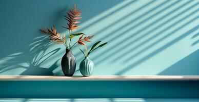 Light pastel studio background for product presentation. Empty room with window shadows - AI generated image photo