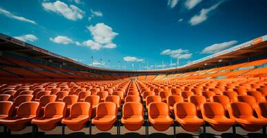 asientos en el estadio, Deportes arena fútbol, hockey, baloncesto, vóleibol, tenis - ai generado imagen foto