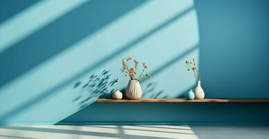 Light pastel studio background for product presentation. Empty room with window shadows - AI generated image photo