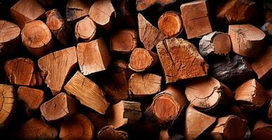 Panoramic background, wood firewood texture - AI generated image photo