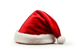 Santa's folded red hat isolated on a white background. AI Generative photo
