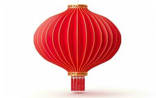 Happy Chinese New Year poster. Big Chinese traditional red lantern isolated on white background. Asian origami paper decoration. AI Generative photo