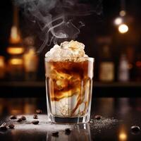 ced coffee sundae with whipped cream and coffee beans generated with AI photo