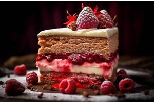 A cake with berries and chocolate drizzle photo