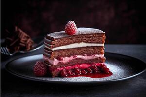 A cake with berries and chocolate drizzle photo