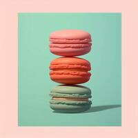 Macaroons on a colorful background generated with AI photo