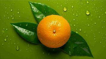 Orange fruit with splash on yellow background generated with AI photo