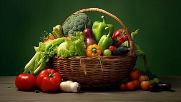 Fresh vegetables in a wooden box on a black background generated with AI photo